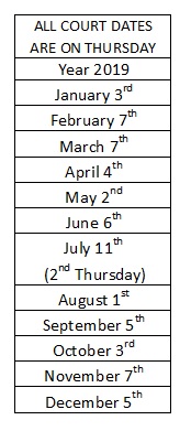 2019 Docket Dates